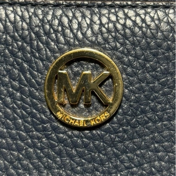 Michael Kors Navy Blue Leather Zip Around Wallet Rectangular Wristlet - Picture 7 of 13